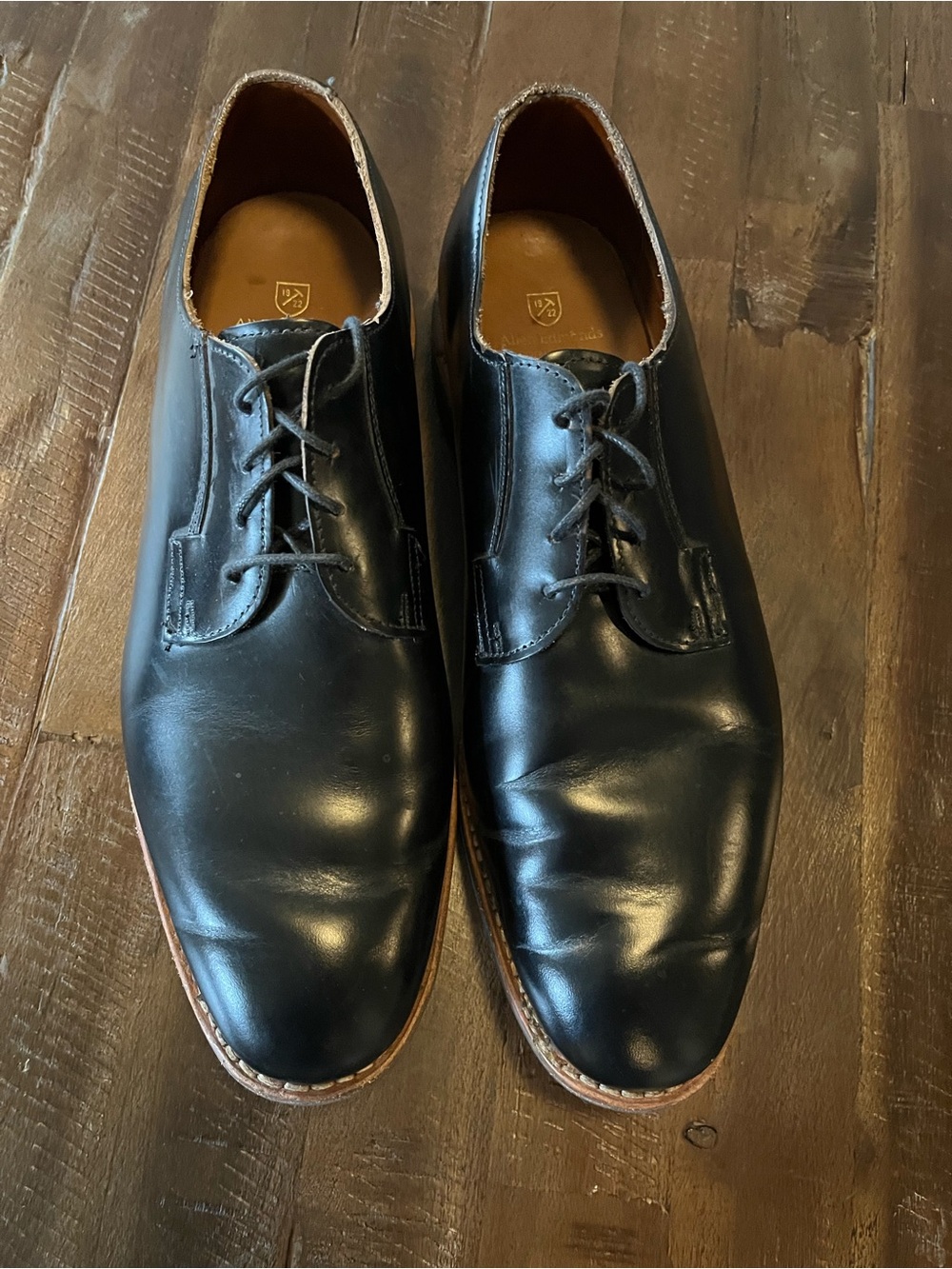 Alllen Edmonds Black Leather Derby Shoes - Classic Plain Toe Size 12